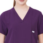 Women Scrub Tops Aubergine V Neck 5 Pockets in Polyester