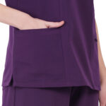 Women Scrub Tops Aubergine V Neck 5 Pockets in Polyester