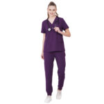 Women Scrub Tops Aubergine V Neck 5 Pockets in Polyester