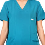 Women Scrub Tops Teal V Neck 5 Pockets in Polyester