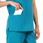 Women Scrub Tops Teal V Neck 5 Pockets in Polyester