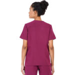 Women Scrub Tops Wine V Neck 5 Pockets in Polyester