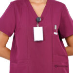 Women Scrub Tops Wine V Neck 5 Pockets in Polyester