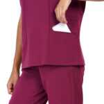 Women Scrub Tops Wine V Neck 5 Pockets in Polyester