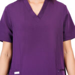 Women Scrub Tops Aubergine V Neck 4 Pockets in Polyester