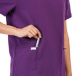 Women Scrub Tops Aubergine V Neck 4 Pockets in Polyester