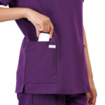 Women Scrub Tops Aubergine V Neck 4 Pockets in Polyester