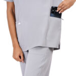 Women Scrub Tops Grey V Neck 4 Pockets in Polyester