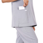 Women Scrub Tops Grey V Neck 4 Pockets in Polyester