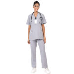 Women Scrub Tops Grey V Neck 4 Pockets in Polyester