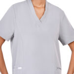 Women Scrub Tops Grey V Neck 4 Pockets in Polyester