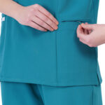 Women Scrub Tops Teal V Neck 4 Pockets in Polyester