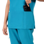 Women Scrub Tops Teal V Neck 4 Pockets in Polyester