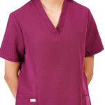 Women Scrub Tops Wine V Neck 4 Pockets in Polyester