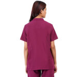 Women Scrub Tops Wine V Neck 4 Pockets in Polyester