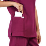 Women Scrub Tops Wine V Neck 4 Pockets in Polyester