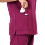 Women Scrub Tops Wine V Neck 4 Pockets in Polyester