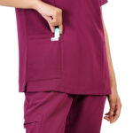 Women Scrub Tops Wine V Neck 4 Pockets in Polyester