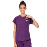 Women Scrub Tops Aubergine Button Closure in Polyester