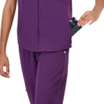 Women Scrub Tops Aubergine Button Closure in Polyester