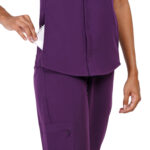 Women Scrub Tops Aubergine Button Closure in Polyester