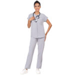 Women Scrub Tops Grey Button Closure in Polyester