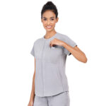 Women Scrub Tops Grey Button Closure in Polyester