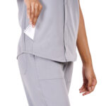 Women Scrub Tops Grey Button Closure in Polyester