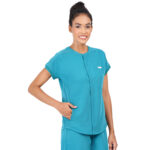 Women Scrub Tops Teal Button Closure in Polyester