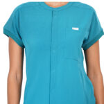 Women Scrub Tops Teal Button Closure in Polyester