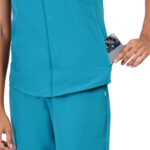 Women Scrub Tops Teal Button Closure in Polyester