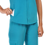 Women Scrub Tops Teal Button Closure in Polyester