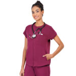 Women Scrub Tops Wine Button Closure in Polyester