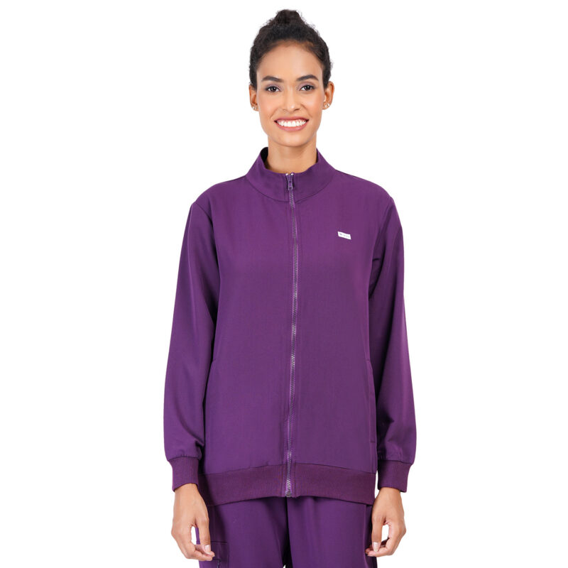 Women Zip Up Mock Neck Aubergine Scrub Jackets