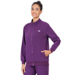 Women Zip Up Mock Neck Aubergine Scrub Jackets