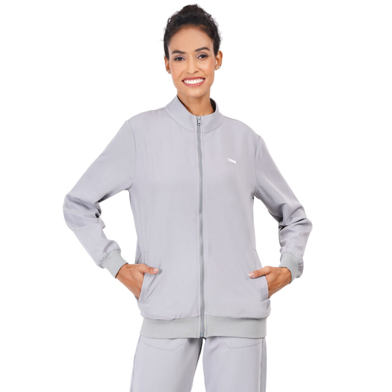 Women Zip Up Mock Neck Grey Scrub Jackets