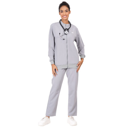 Women Zip Up Mock Neck Grey Scrub Jackets