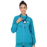 Women Zip Up Mock Neck Teal Scrub Jackets