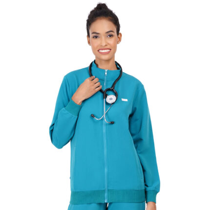 Women Zip Up Mock Neck Teal Scrub Jackets