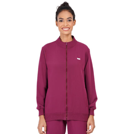 Women Zip Up Mock Neck Wine Scrub Jackets