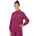 Women Zip Up Mock Neck Wine Scrub Jackets