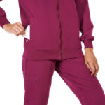 Women Zip Up Mock Neck Wine Scrub Jackets