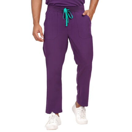 Men Scrub Bottoms Aubergine Relaxed Fit in Polyester