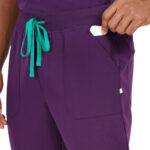 Men Scrub Bottoms Aubergine Relaxed Fit in Polyester