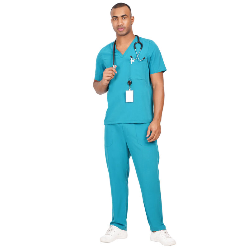 Men Scrub Bottoms Teal Relaxed Fit in Polyester