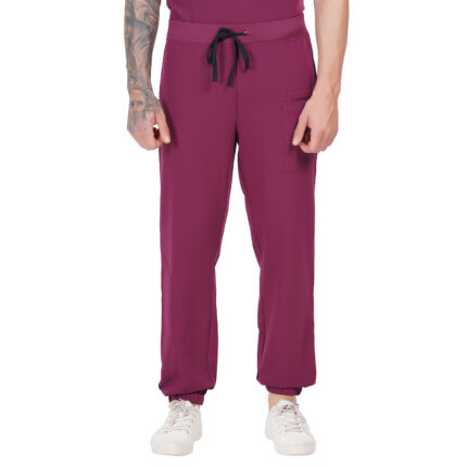 Men Scrub Bottoms Wine Slim Fit in Polyester