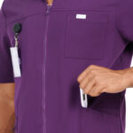 Men Scrub Tops Aubergine Zip Closure in Polyester