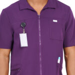 Men Scrub Tops Aubergine Zip Closure in Polyester