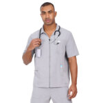 Men Scrub Tops Grey Zip Closure in Polyester