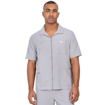 Men Scrub Tops Grey Zip Closure in Polyester